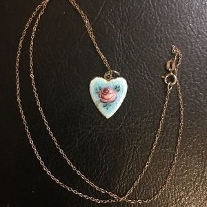 Vintage rose blue-heart necklace